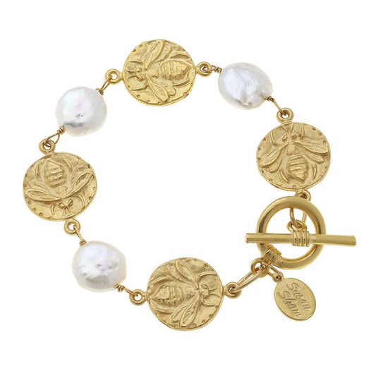 Susan Shaw Bee + Coin Pearl Bracelet