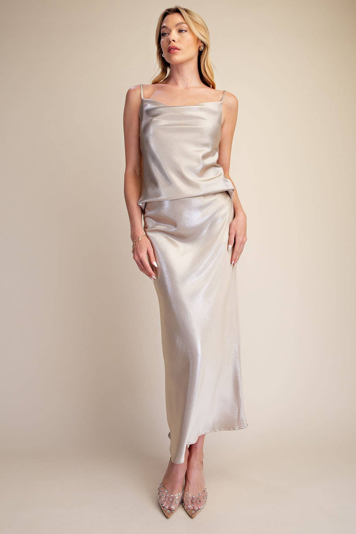Champagne Glitter Midi Skirt
