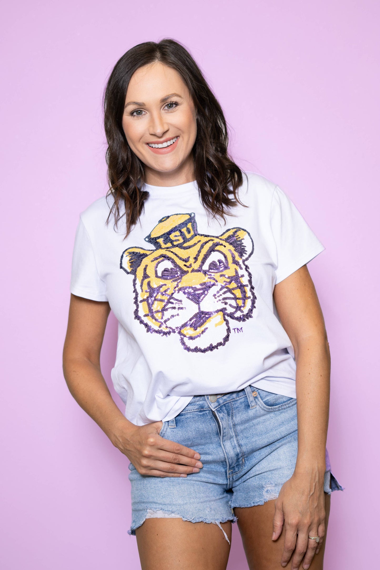 LSU Sequined White Vintage Louisiana State University Tee (LICENSED)