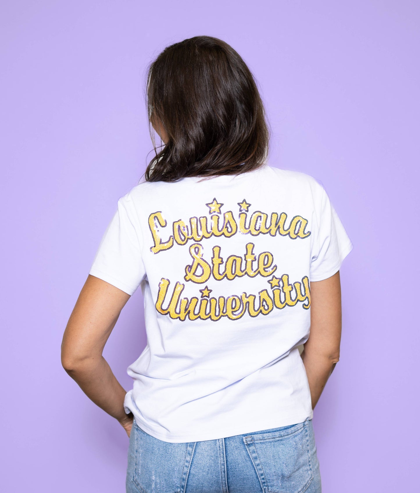 LSU Sequined White Vintage Louisiana State University Tee (LICENSED)