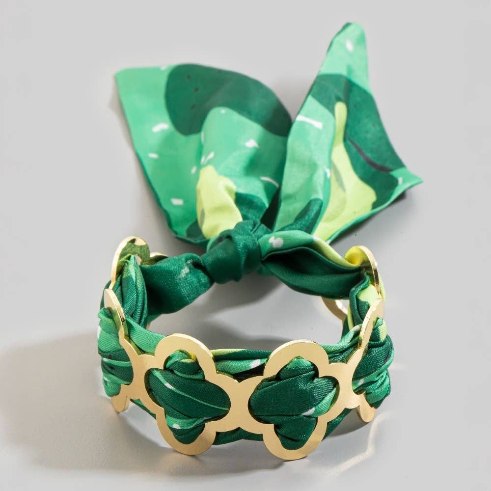 Metallic Clover And Bandana Cuff Bracelet