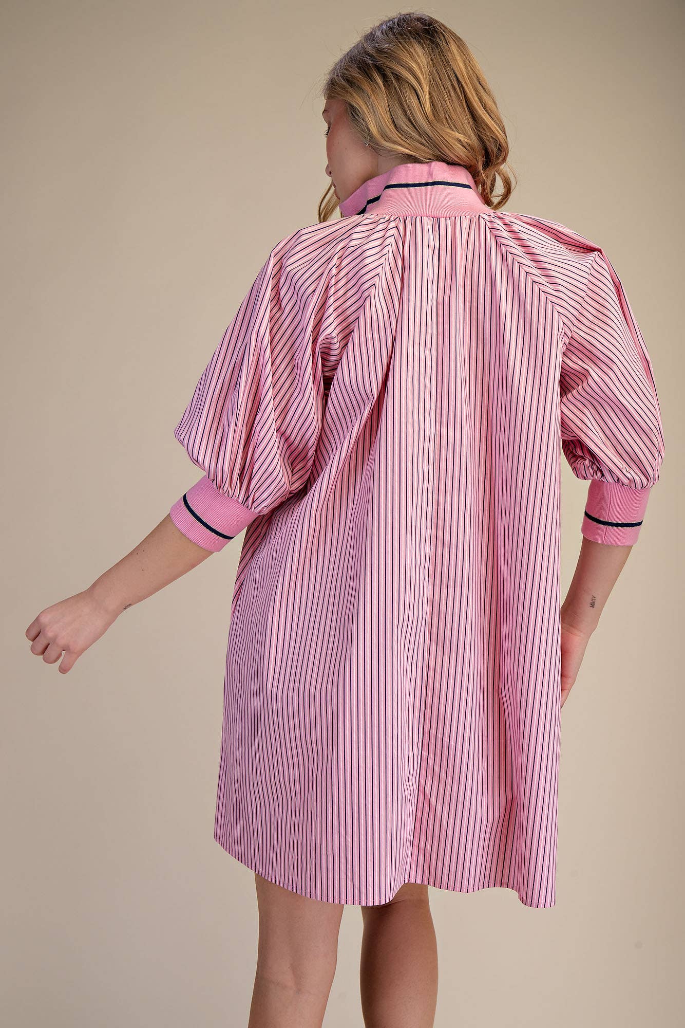 Mock Neck Band Puff Sleeve Casual Mini Dress