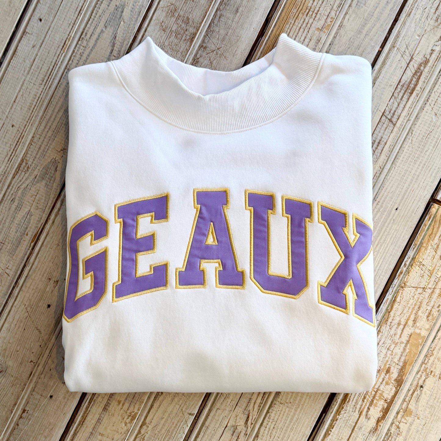 GEAUX Varsity Mockneck White Sweatshirt