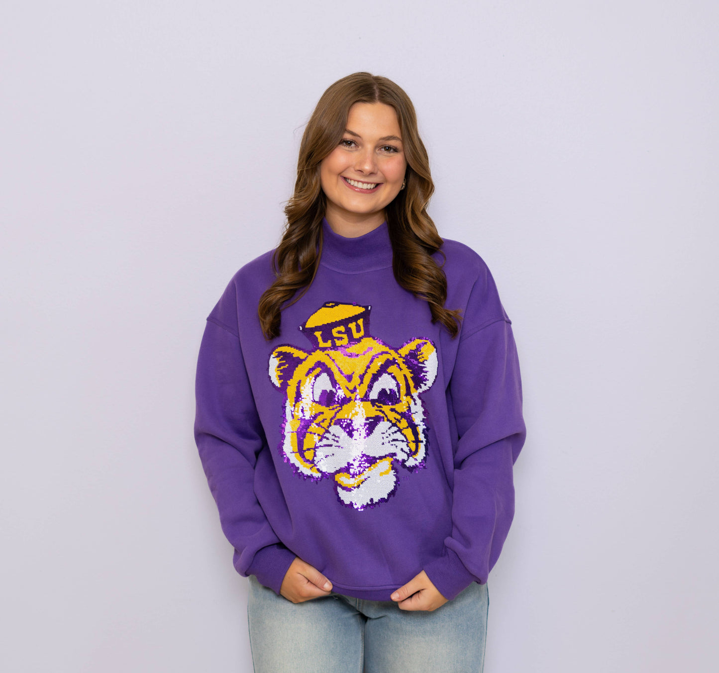 LSU Vintage (Licensed) | Women's Sequin Purple Mockneck Sweatshirt