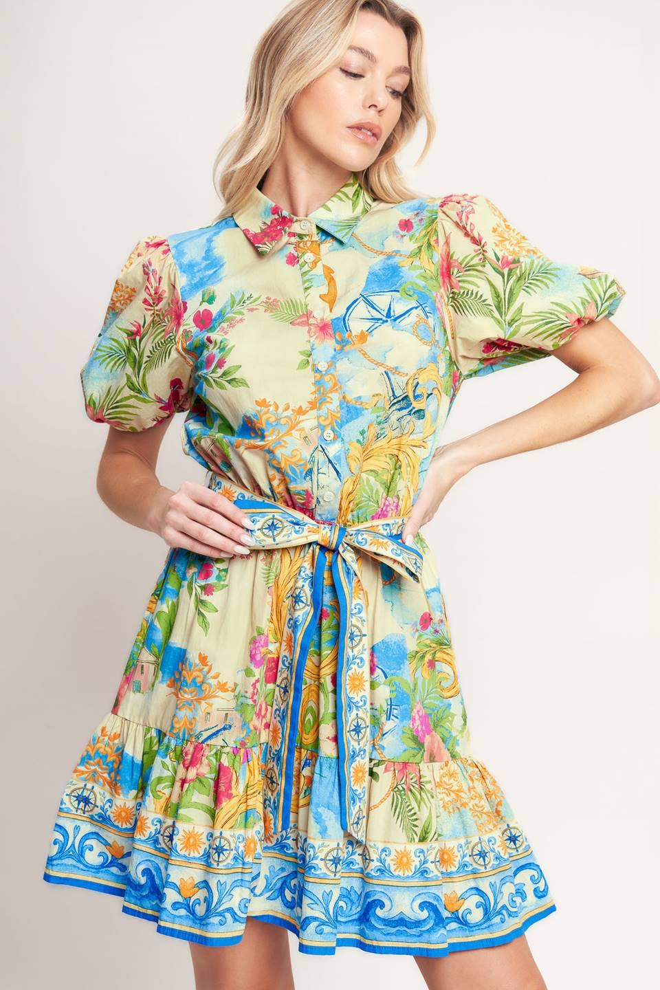 Tropical Tie Waist Dress