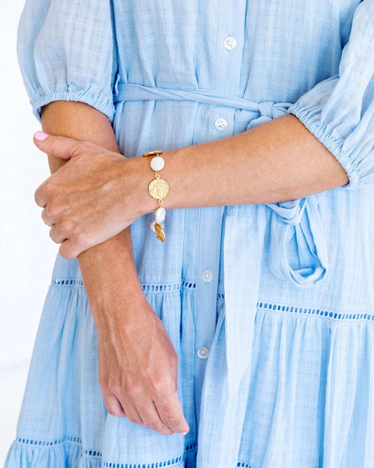 Susan Shaw Bee + Coin Pearl Bracelet