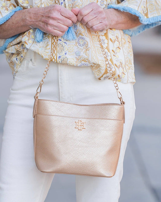 Caroline Hill Brielle Bucket Bag Woven Gold